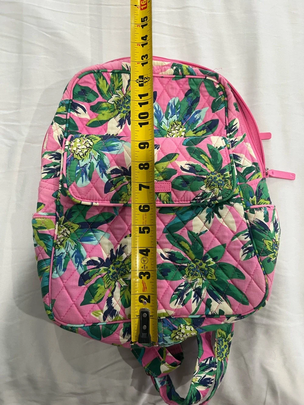 Vera Bradley Quilted Floral Backpack Pink Green Travel Laptop School Bag